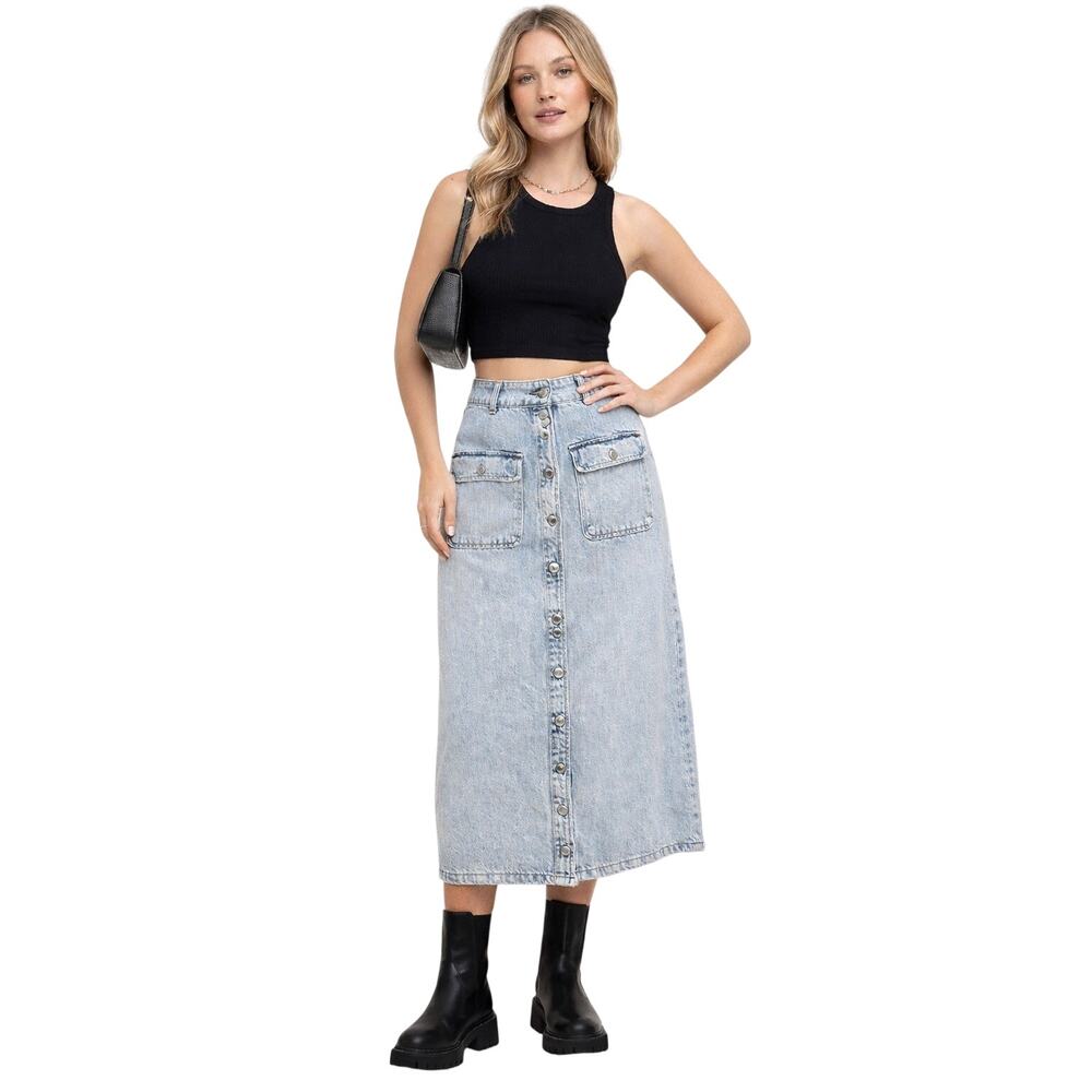 Blue Meli Light Wash Button Front Denim Midi Skirt Size L